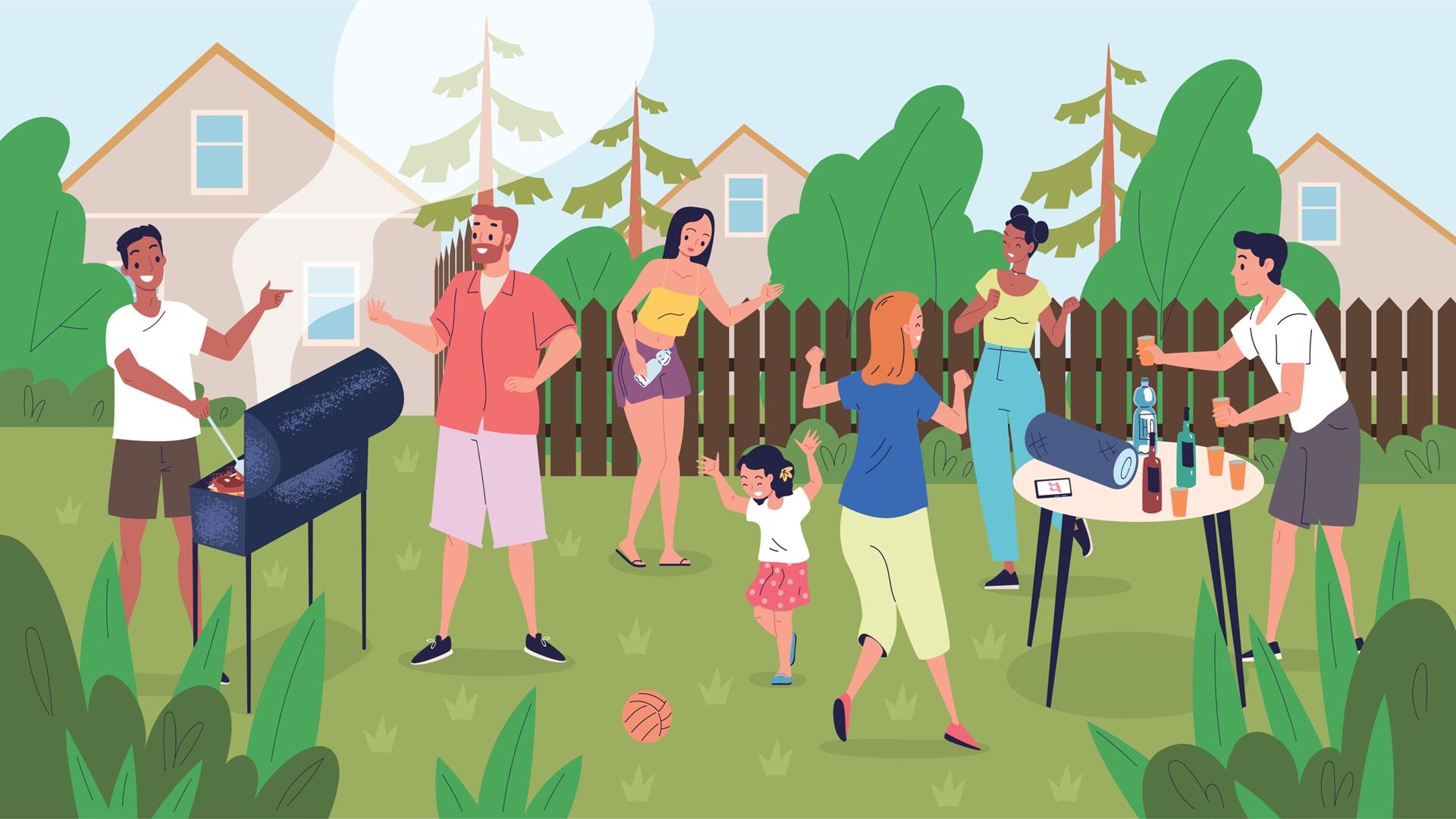 Gartenfest mit Familie, Lichterketten und Stehtisch | Stehtisch